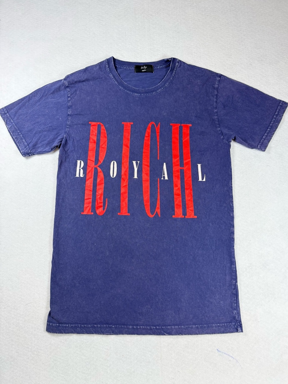 Rich Royal S Blue Washed Graphic Tee Y2K 90s Retro Streetwear T Shirt - Picture 2 of 8